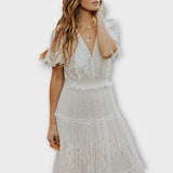 Φόρεμα Lacey Midi με V-λαιμό και κοντά μανίκια